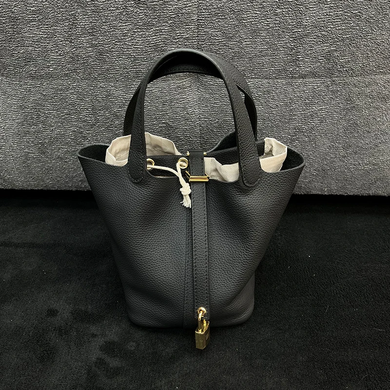 

High-Quali Buet Bag Top Layer Cowhide Leather Casual Basket Handbag Ladies Purse Wedding Suitable Color