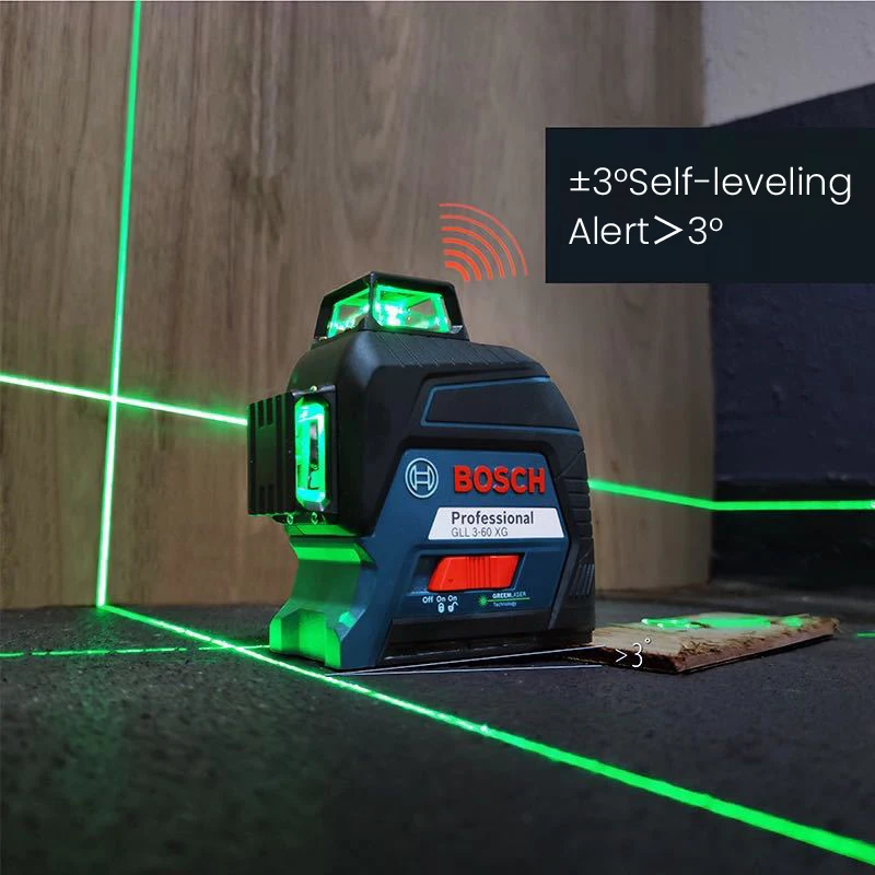 Bosch profesjonalna poziomica laserowa zielona wiązka samopoziomująca dalmierze laserowe gradientowe poprzeczne GLL 3-60 XG/GLL 50-15 XG/GLL50G