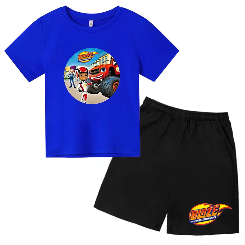 

Kids T-shirt Street Game Flame Car Print Boys Girls Toddler 3-12Y Top + Shorts 2P Passionate Speed Sport Sunshine Charming Casua