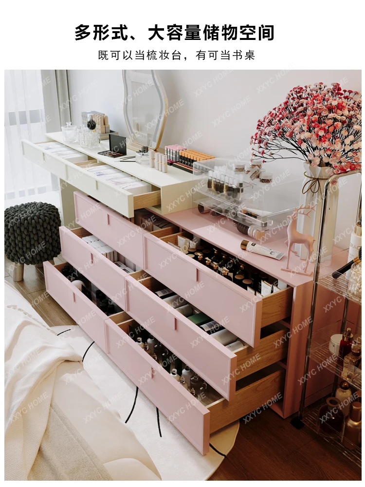 Cream wind solid wood cosmetic cabinet dresser integrated