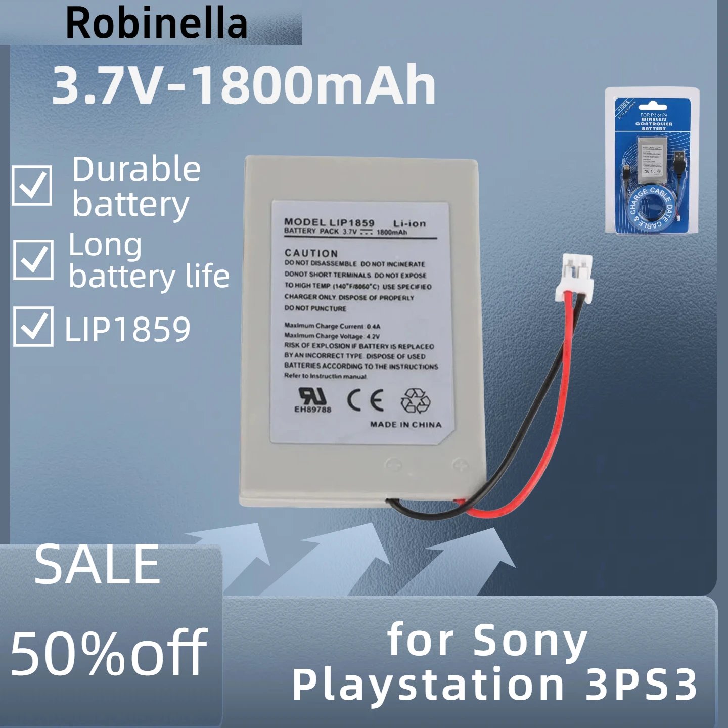 

3.7V PS3 LIP1859 Rechargeable Built-in Battery – 1800mAh Lithium Battery for Sony PS3 Playstation 3 Game Console Handle