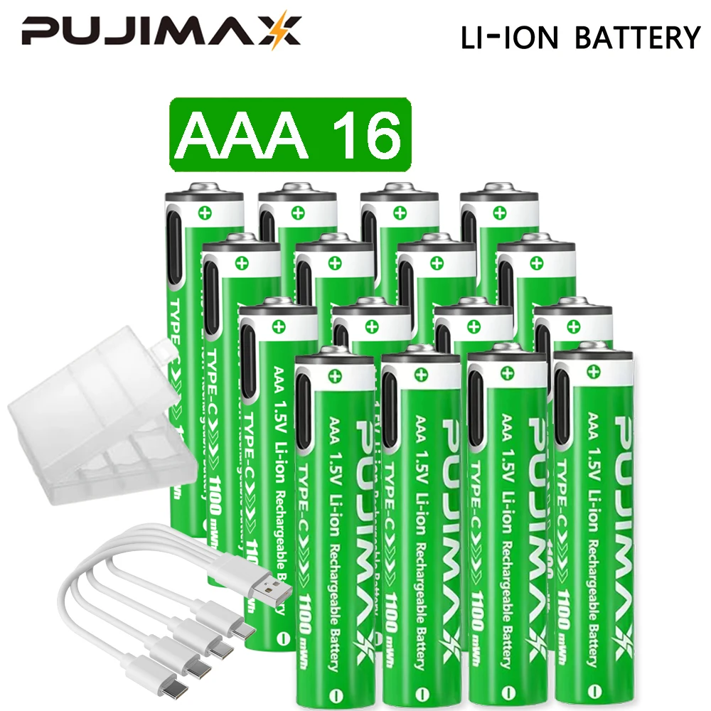 PUJIMAX 1,5 V AAA/AA 3400 mWh 1100 mWh oplaadbare batterij USB Type-C oplaadbare Li-ion batterij voor afstandsbediening elektrisch speelgoed
