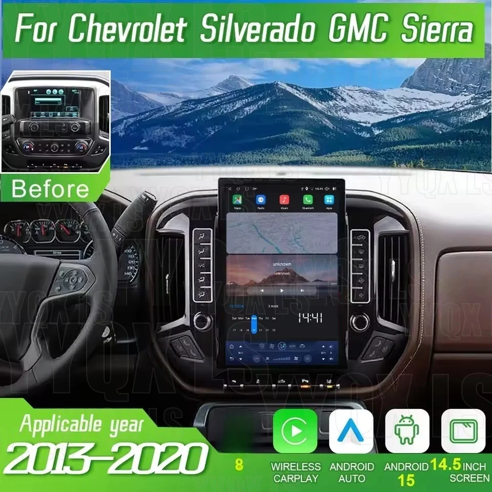 Android 15 Car Radio For Chevrolet Silverado GMC Sierra 2013-2020 Automotive Multimedia CarPlay Auto Style Stereo GPSNavigation