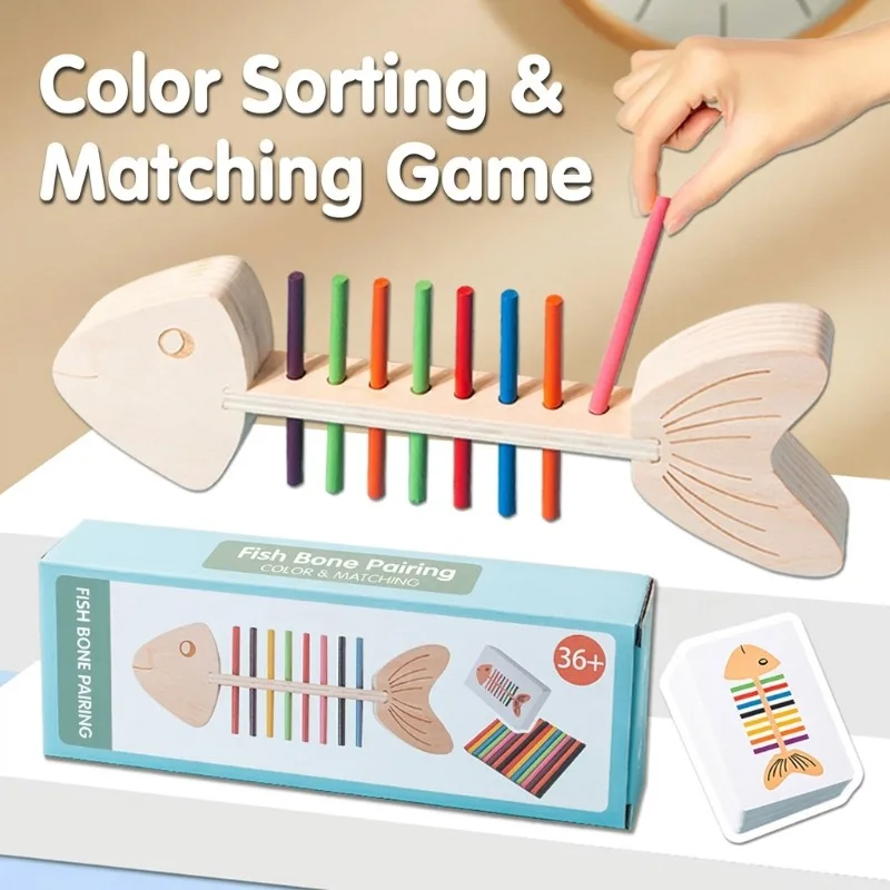 Montessori Math Manipulatives Counting Chips Color Matching Toy for Kids Early Education Fish Bone Stick Fine Motor Skill