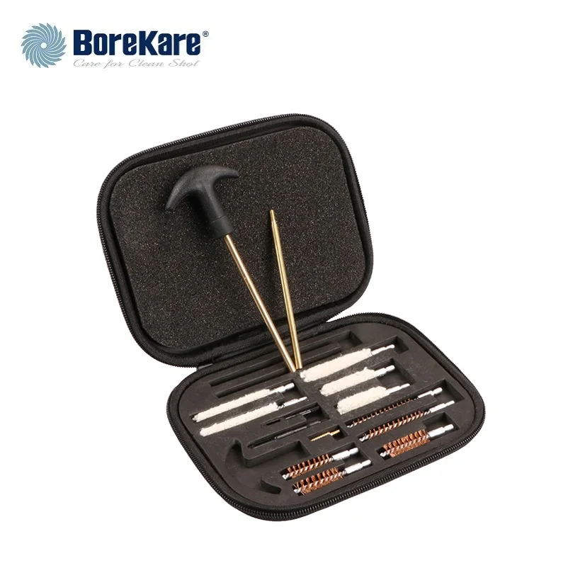 BoreKare Pistol Kit EVA Case .357, .40, 45, .22, .270 Cal 17 Pcs Set Brass Rod Cleaning Kits Barrel Shooting Portable Clean Pack