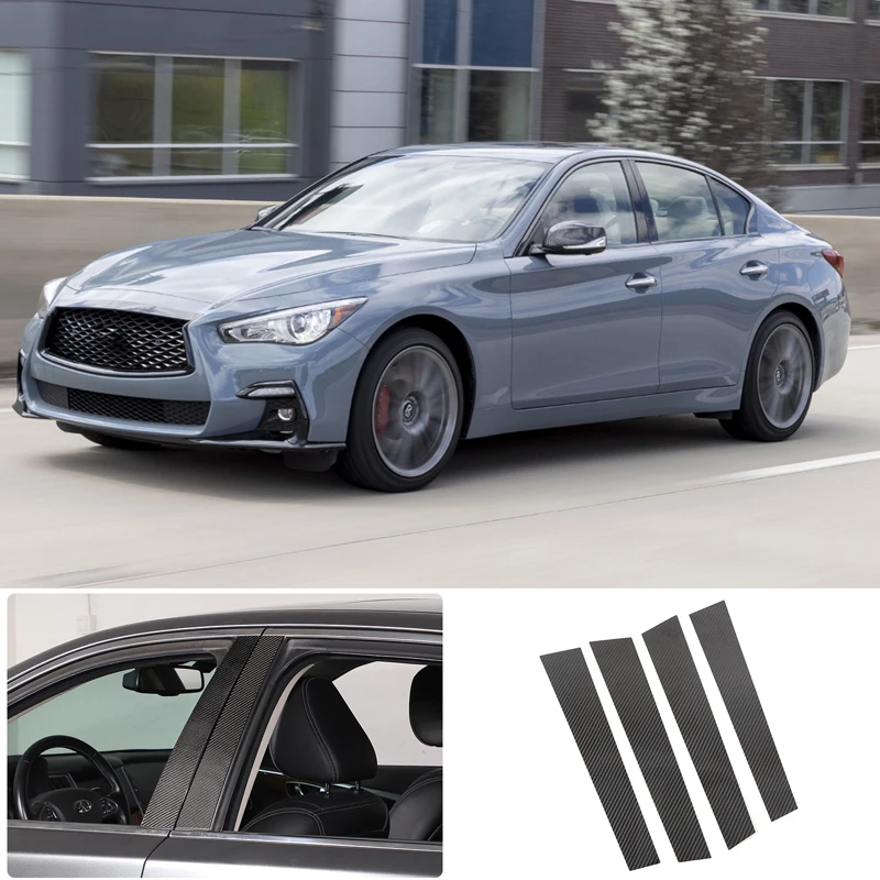 For 2015-2022 Infiniti Q50 Q50L Soft Carbon Fiber Car Window Center Pillar Decorative Sticker Auto Accessories