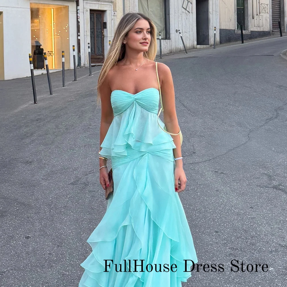 Charming BlueLong Evening Dresses Sleeveless A-line Sweetheart Ruched Sweep Train New Parties Vestidos De Gala Customized 2027