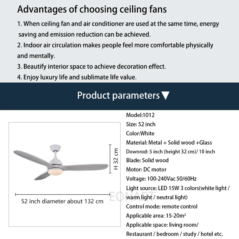 52 Inch Modern Solid Wood Led Ceiling Fan With Remote Control Roof Lighting Fan Wooden Ceiling Fans For Home Ventilador De Techo