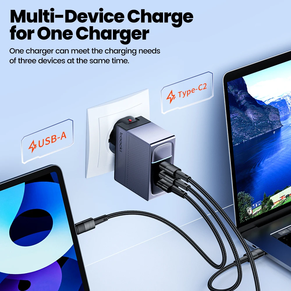 Toocki 100W GaN USB Charger Type C Quick Charge 4.0 Type C PD Fast Phone Charger For iPhone 14 13 Samsung Xiaomi Macbook Tablet