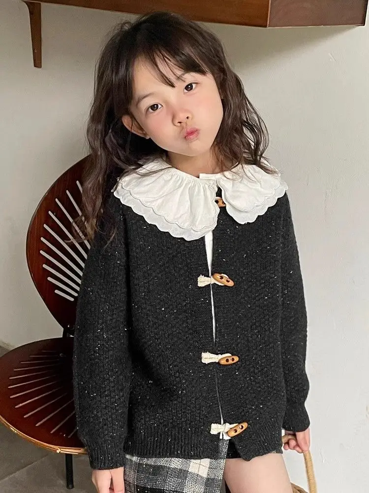 Girls Suits 2024 Autumn Winter New Small Fragrant Knitted Cardigan Plaid Culottes Set Female Treasure Top Pants Two-piece Set