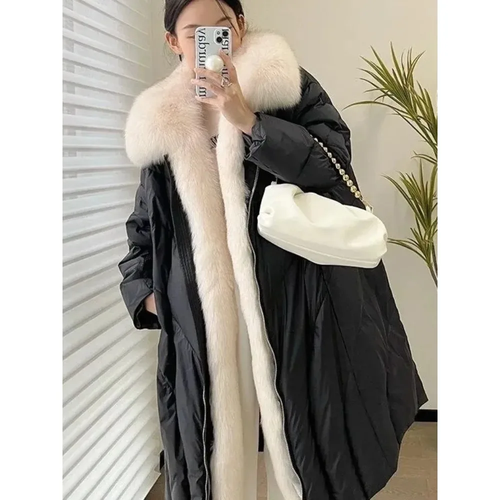 2024 New Women\'s Down Jacket Winter Goose Down Jacket Long Down Jacket True Fox Fur Collar Thick Warm Coat Luxury Coat