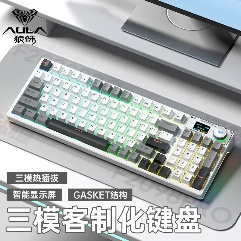 New Aula F2098Pro 3-Mode Bluetooth Wireless Wired Mechanical Keyboard Game RGB Side Light Gaming Keyboards Custom pc Accessories