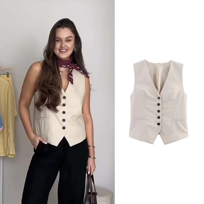 

RAFZNB женский повседневный жилет, модные жилеты без рукавов с v-образным вырезом, женские шикарные топы