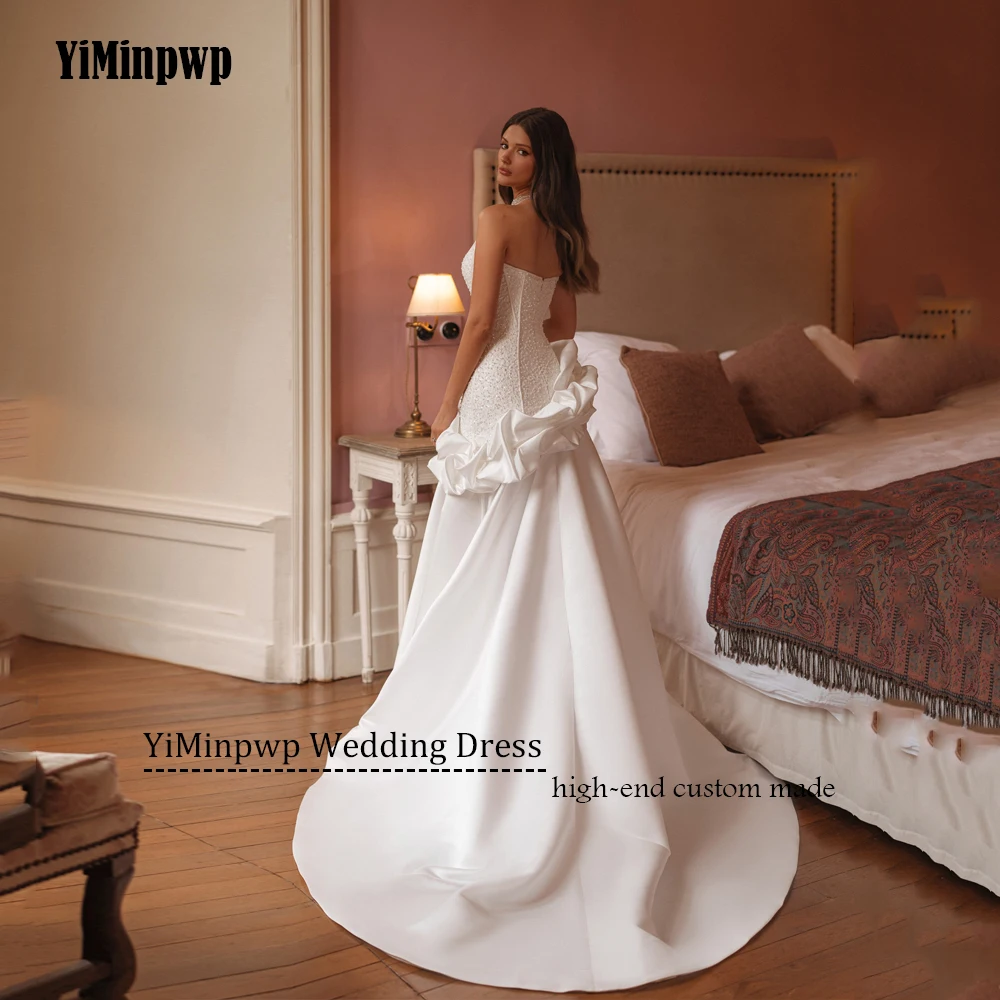 Атласное свадебное платье русалки по индивидуальному заказу, расшитое бисером, 2025, свадебное платье со съемными рукавами, роскошные платья невесты с цветами, платья de noviaПодгонянные русалки бисеры сатиновое свадеб