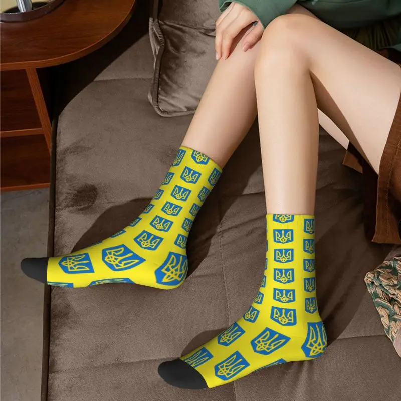 Kawaii Printing Coat Of Arms Ukraine Flag Socks for Women Men Stretch Summer Autumn Winter Ukrainian Emblem Trident Crew Socks