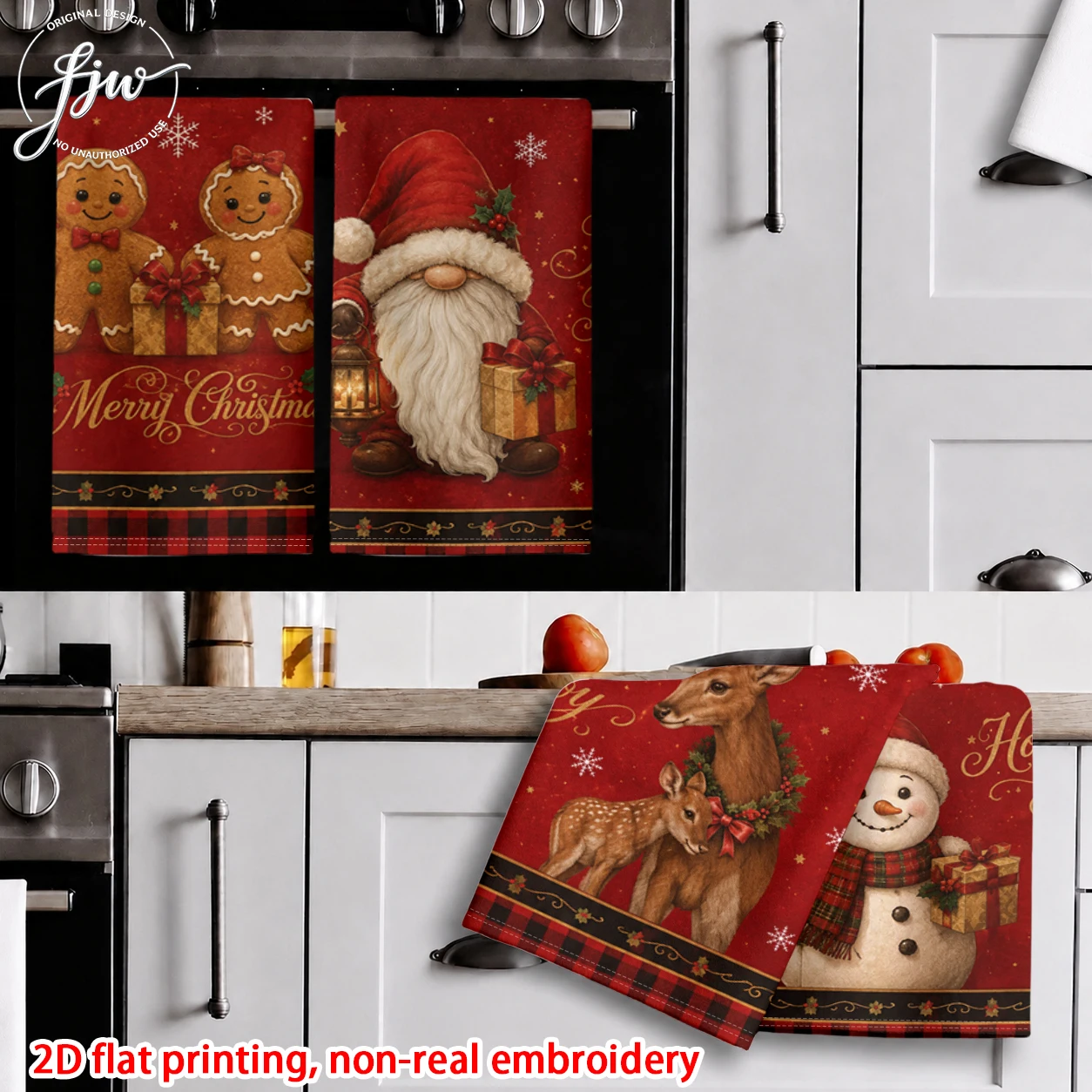 6pcs Vintage Christmas Kitchen Towels Santa Gnome Snowman Holiday Dish Towels for Xmas Home Decor