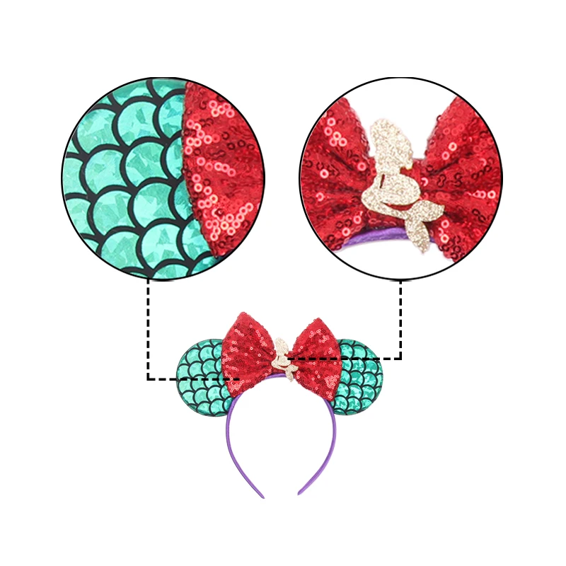 Mermaid Mickey Mouse Ears Headband Minnie Hair Bows Charactor For Women Festival Hairband Girls Hair Accessories Various Styles - view 4