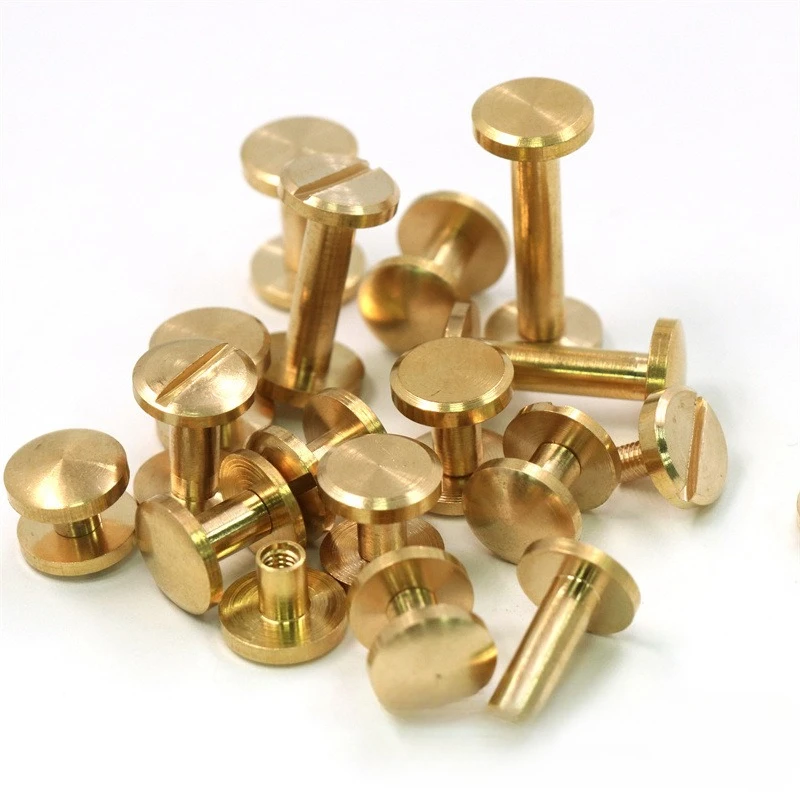 10pcs Solid Brass Binding Chicago Screws Nail Stud Rivets For Photo Album Leather Craft Studs Belt Wallet Fasteners 10mm cap