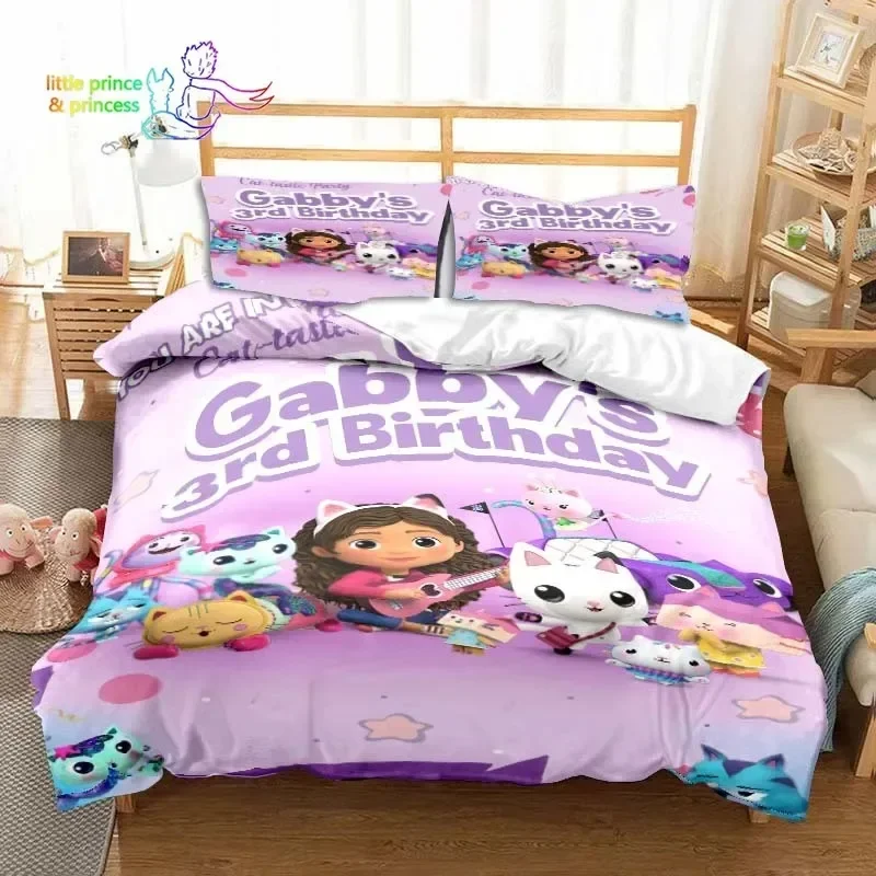 Gabby's Dollhouse Cartoon 3D Bedding Set Single Twin Full Queen King Size Bed Set Adult Kid Bedroom Bedding Gift