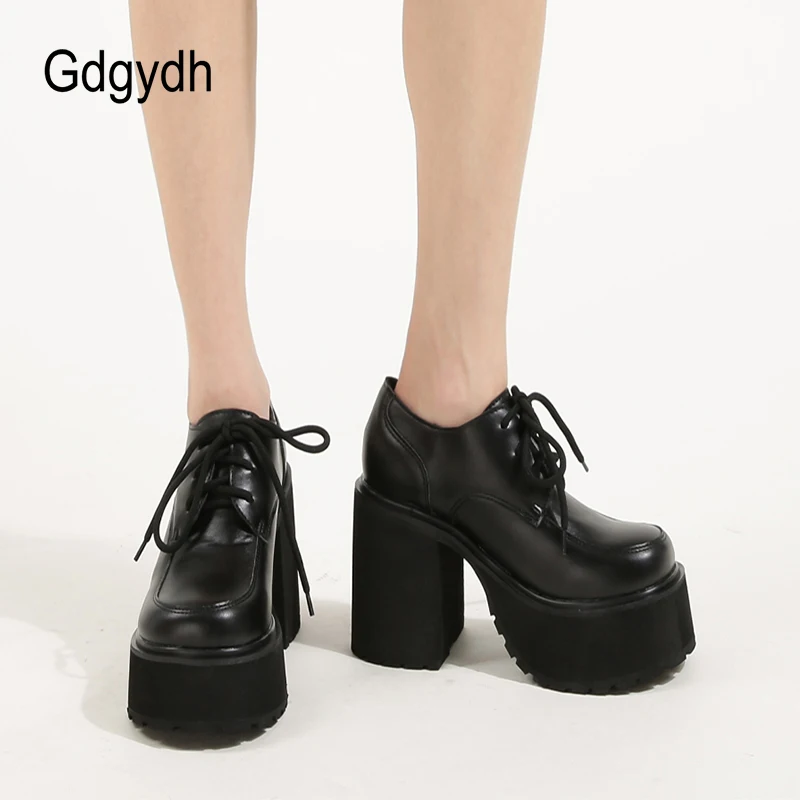 Gdgydh Womens Chunky Heel Oxford Dress Shoes Lace Up Platform Ankle Boots Punk Plus Size Faux Leather Closed Toe Lolita Shoes