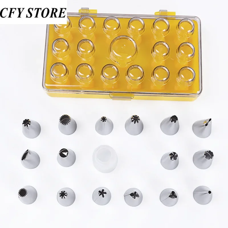 55/18 PCS Stainless Steel Squeeze Flower Nozzle with Storage Box Cake Tools Cake Decorating Accessories Bakery Accessories