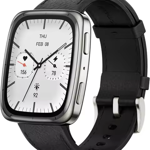 Smartwatch Amazfit Active 2 (Quadrado) Rastreador de Fitness Premium, Modo HYROX, Vidro Safira, Pulseira de Couro + Esportiva, Resistente à Água
