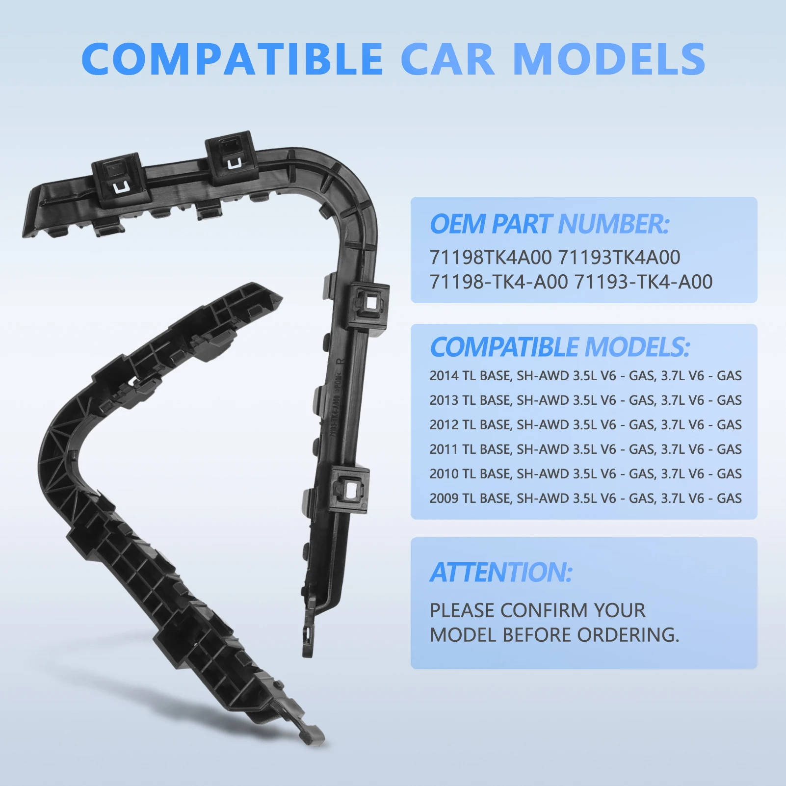 1 Pair Front Left and Right Side Bumper Retainer Support Fender Bracket 71193TK4A00 FOR Acura TL 2009-2014 71198-TK4-A00