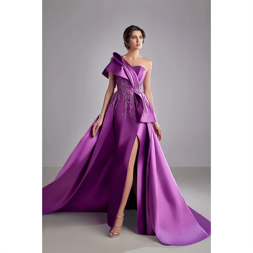 

Elegant Evening Dresses One Shoulder Thigh Slit Evening Gowns Flowers Floor Length Prom Dresses Dress Customized 2025