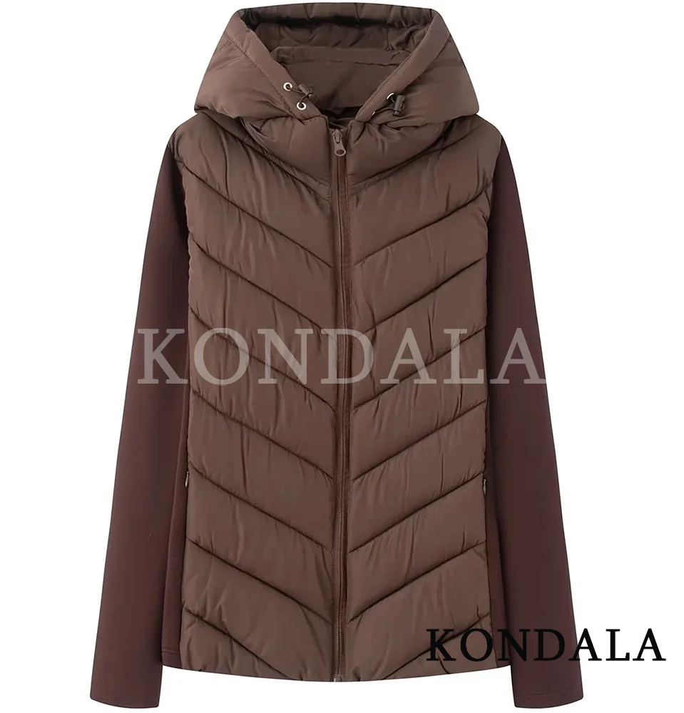 

KONDALA Women Fall Winter Slim Padding Jacket Casual Slim Hooded Jacket Brown 2025 Fashion Elegant Ladies Slim Zipper Jacket