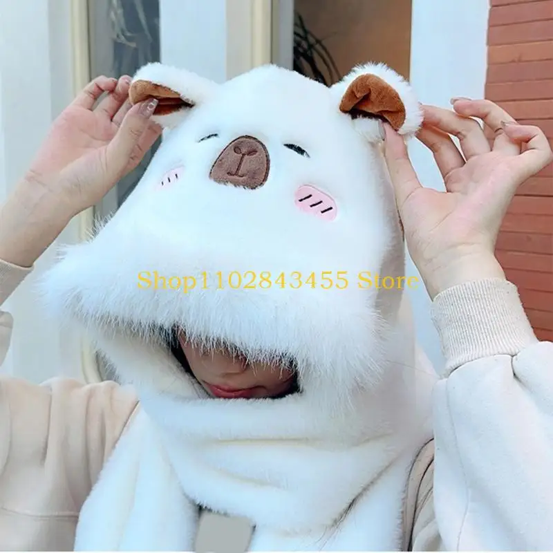 49MC الدب الأذن أفخم وشاح قفازات قبعة للطقس البارد إيرفلاب قبعة للطلاب فتاة في الهواء الطلق الشتاء النشاط الأذن قبعة واقية