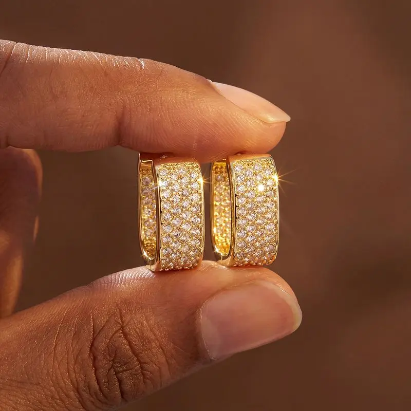 

Daily Wear Brilliant Square Cubic Zircon Earrings for Women Gold Colour High Quality Female Accessories Wedding Party Jewelry