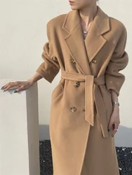 High-end Double-sided Cashmere Coat Women Mid-length New Fashion Thick Double-breasted Long Sleeve Woolen Coat Fit Autumn Winter