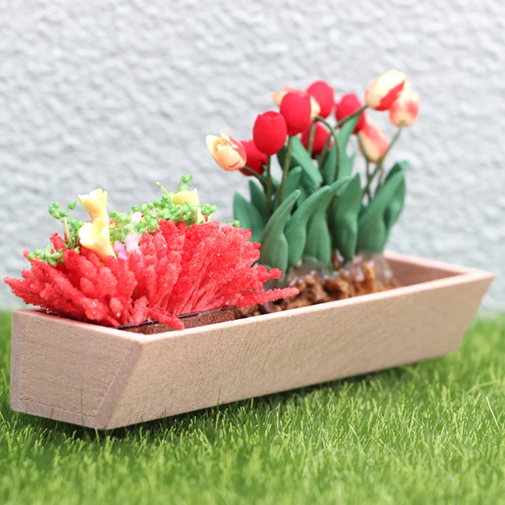 Kinder Rollenspiel Spielzeug 1:12 Puppenhaus Mini Möbel Garten Miniatur Szene Ornamente Lange Holzkiste Blumentopf Winzige Vase