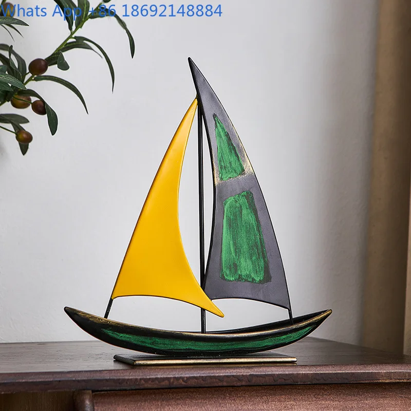 

Smooth Sailing Simple Iron Art Sailboat Ornament Office Living Room TV Cabinet Decoration Housewarming Opening Gift