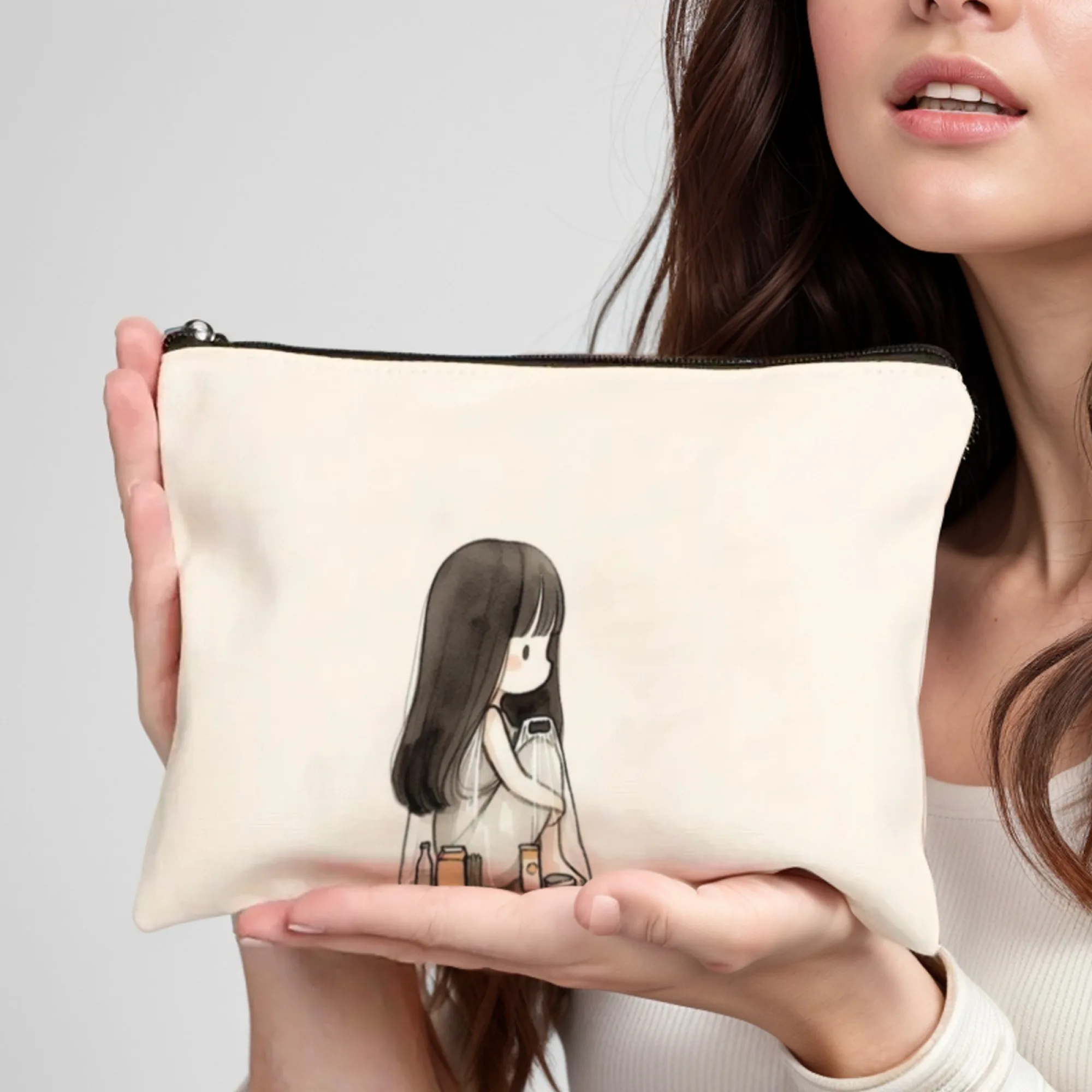 حقيبة مكياج مطبوعة على شكل فتاة ممرضة، حقيبة مستحضرات تجميل محمولة خفيفة الوزن مع سحاب إغلاق مثالية لهدايا عيد الميلاد وأعياد الميلاد للنساء #1