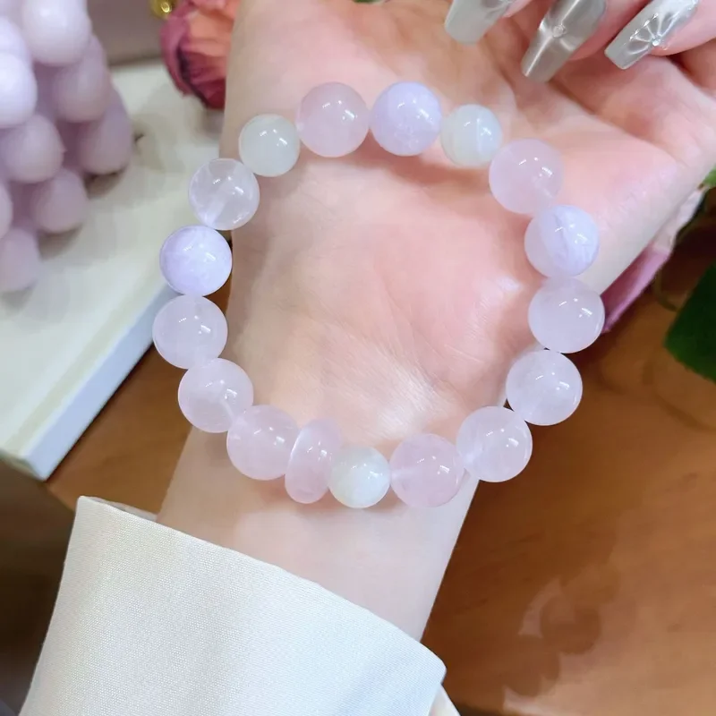 Ice transparent pink white jade bracelet 12mm finger soft gradual change powder bracelet Xiaohongshu same handheld student