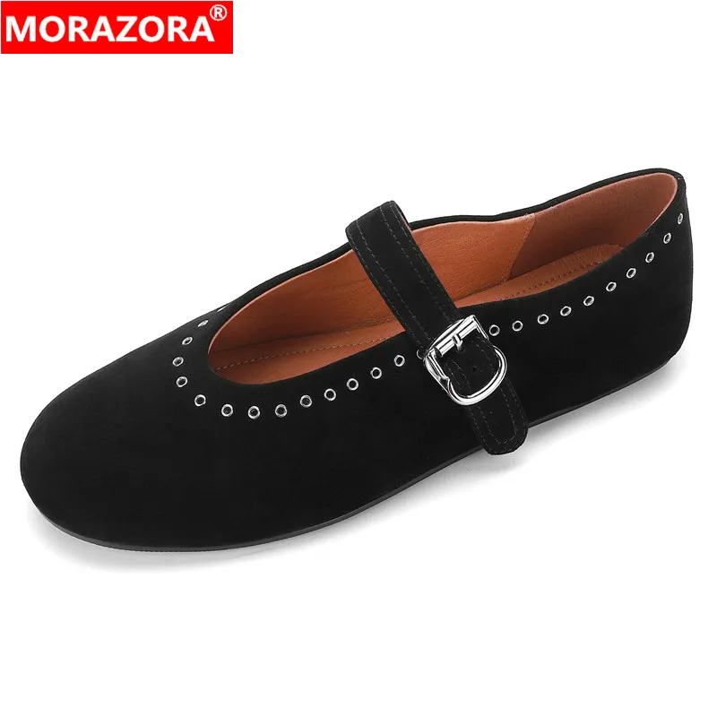 

MORAZORA Genuine Leather Flat Shoes Sheepskin Mary Janes Women Flats Buckle Spring Summer Fashion Ladies Casual ballet Shoes