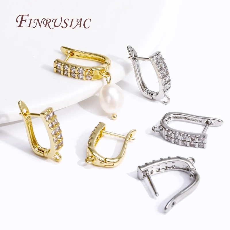 DIY Earring Making Material 18K Gold Plated Inlay Zircon Earwire Fasteners Basic Earring Hook Clasp Accessories
