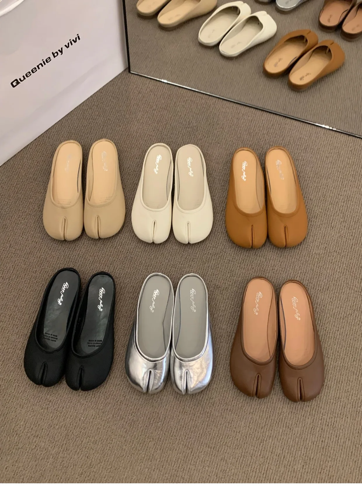 New Fashion Tabi Ninja Flats Leather Split Toe Flat Shoes Woman Cozy Loafers Female Casual Low Heels Ladies Muller Shoes