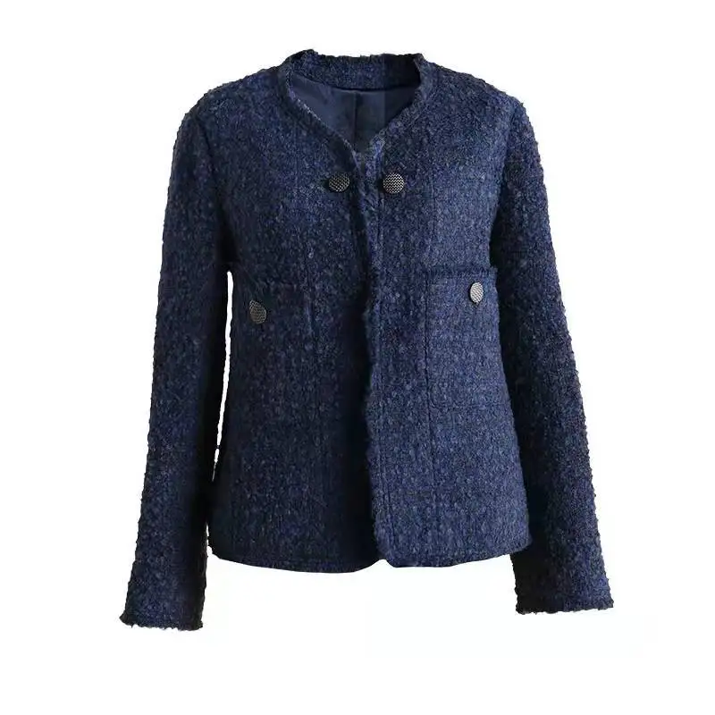 Girocollo tasca cappotto corto donna inverno nuova giacca Casual di lusso in Tweed sciolto