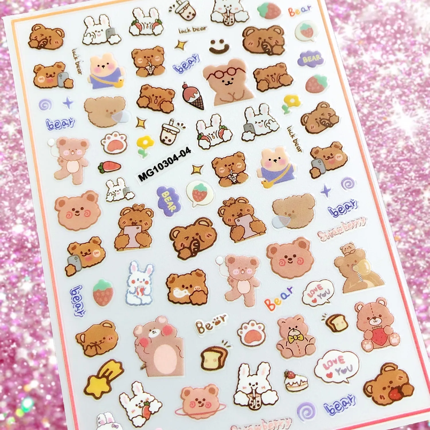 3D Cartoon Bear Nail Stickers Self-Adhesive Nail decoration Perfect for Parties and Happy Occasions