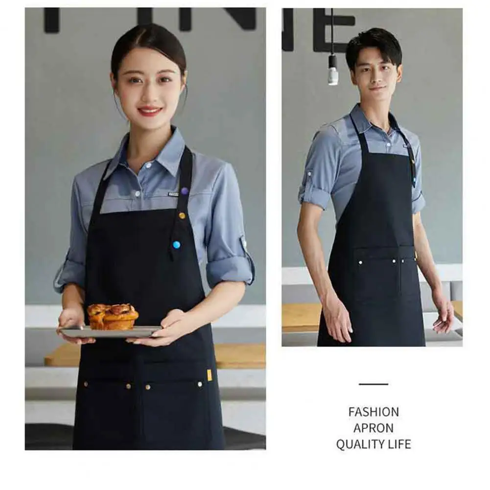 Cafe Apron Stain-resistant Multi-pocket Kitchen Apron for Waiter Chef Cafe Catering Adjustable Halter Neck Length Oilproof