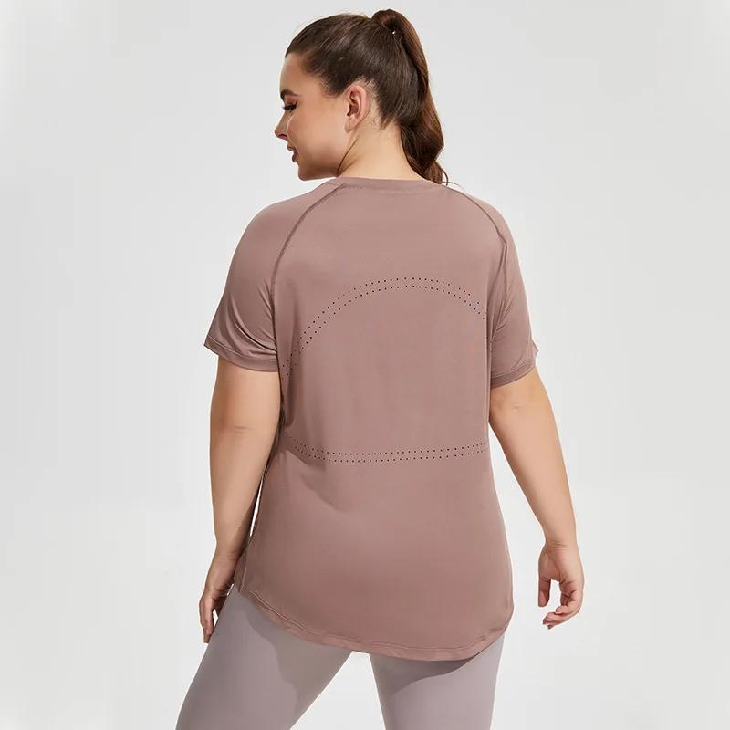 Plus Size Odzież sportowa Kobieta Siłownia 2024 Odzież do jogi Koszulka damska z krótkim rękawem Top fitness Oddychająca koszulka do biegania Slim Butt Cover — zdjęcie 4