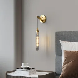 Copper E14 Wall Lamp Clear Glass Bedroom Foyer Sconce Gold Black Metal Bedside Lighting Fixtures Surface Mount