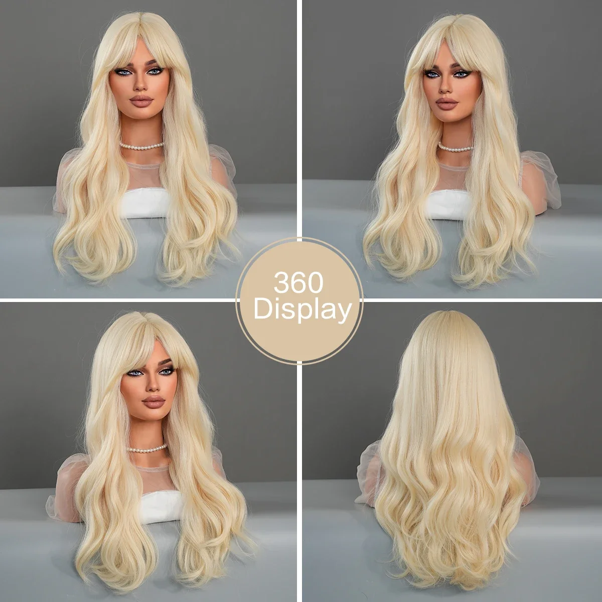 Peluca rubia larga PARK YUN Barbie para mujer, cabello sintético ondulado, calor de alta densidad, fiesta diaria, Cosplay de Halloween