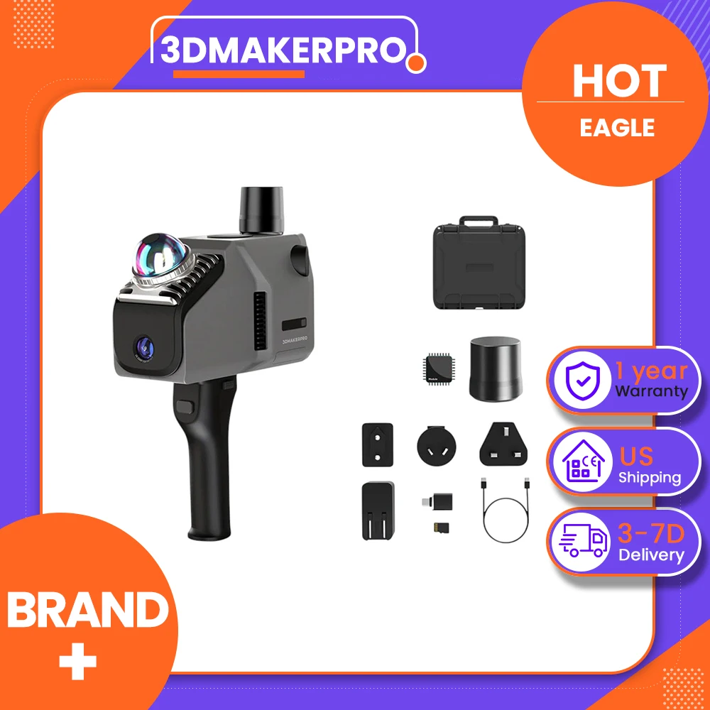 3DMakerpro Eagle LiDAR 3D Scanner, 2cm Accuracy, 8K Ultra Imaging, Up to 140m Range, 3.5-inch Screen, 40-70m Scan Radius, 80-140m Scan Range, Horizontal 360°, Vertical 59°