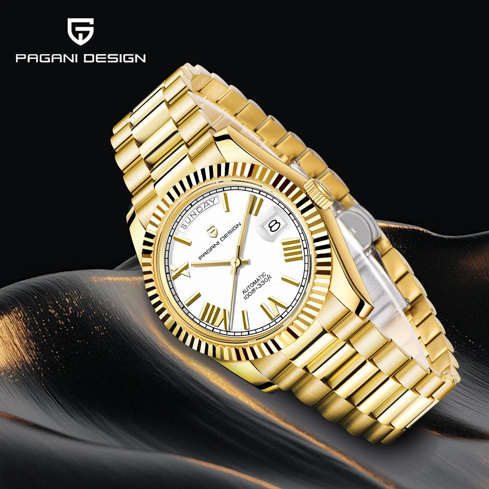PAGANI DESIGN ساعات 2025 جديد الذهب الأبيض DD40 ساعة ميكانيكية فاخرة للرجال الفولاذ المقاوم للصدأ الياقوت كريستال ساعة أوتوماتيكية
