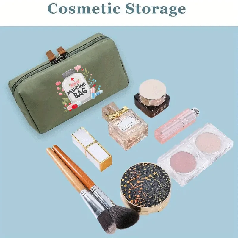 Vintage-Tasche und Reise-Organizer für Damen – Make-up-Etui mit Motiv-Medizinetikettendesign, schwarz-weißes Kreuzmuster – kompakt – Detail 5