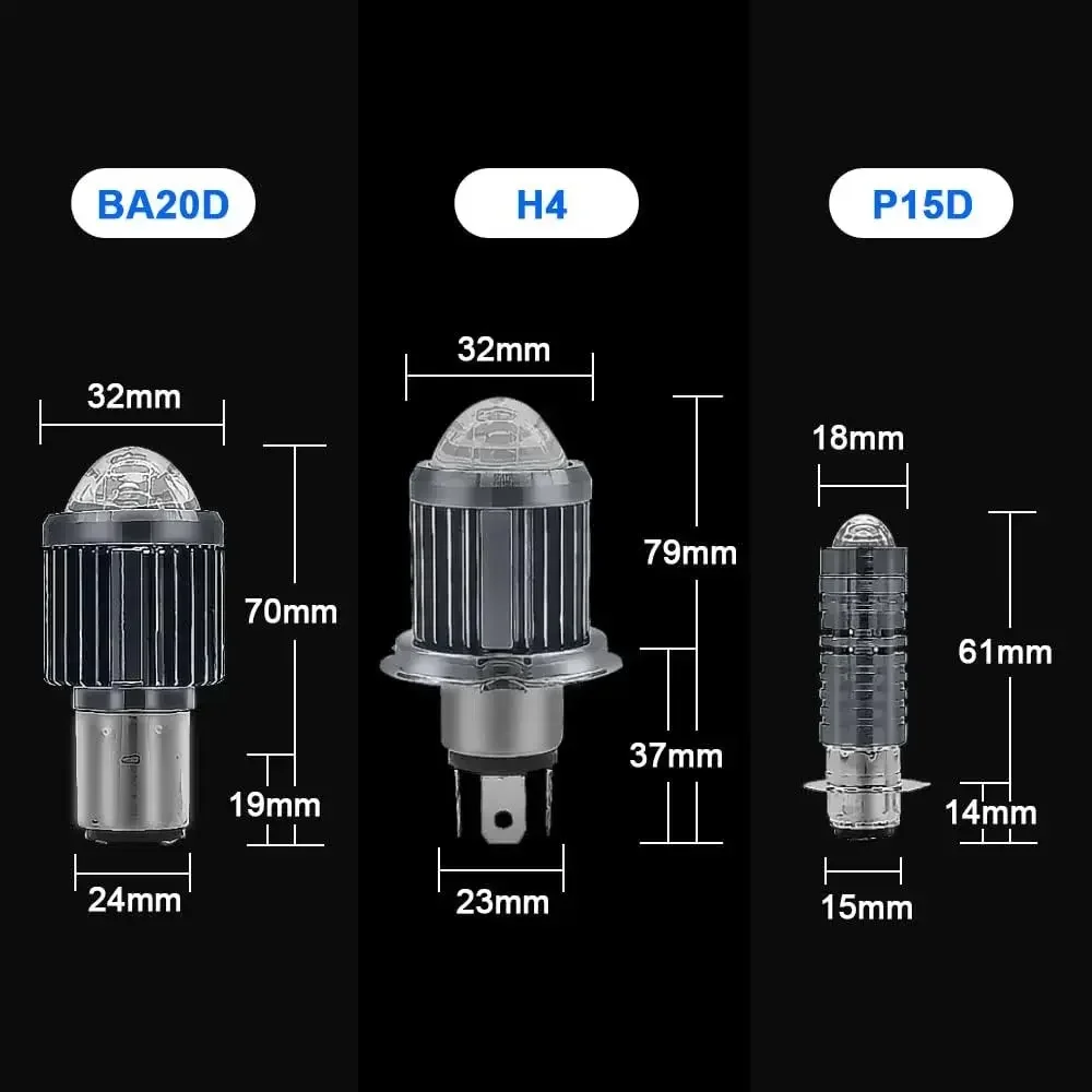1 قطعة H4 LED لمبة المصباح الأمامي للدراجة النارية 6000LM Hi/Lo Beam، عدسة CSP، 3000K/6000K (أصفر/أبيض)، 12-80 فولت