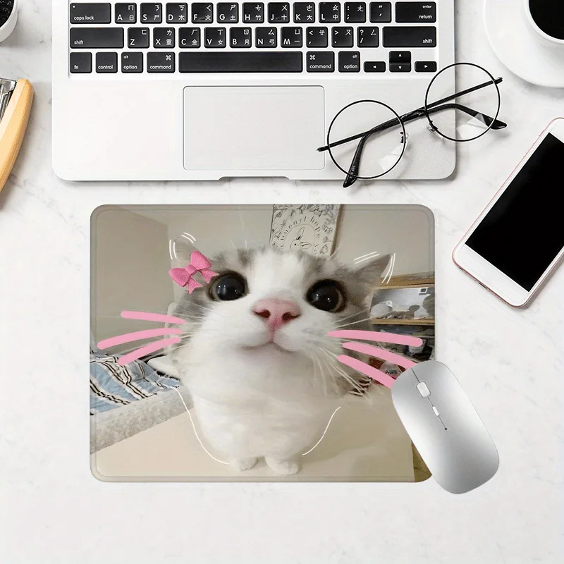 

Cute Grey Cat with Pink Bow Small Mouse Pad Gaming Laptops Mousepad Gamer Carpet Keyboard Mat Desk Protector Cartoon Mause Pads